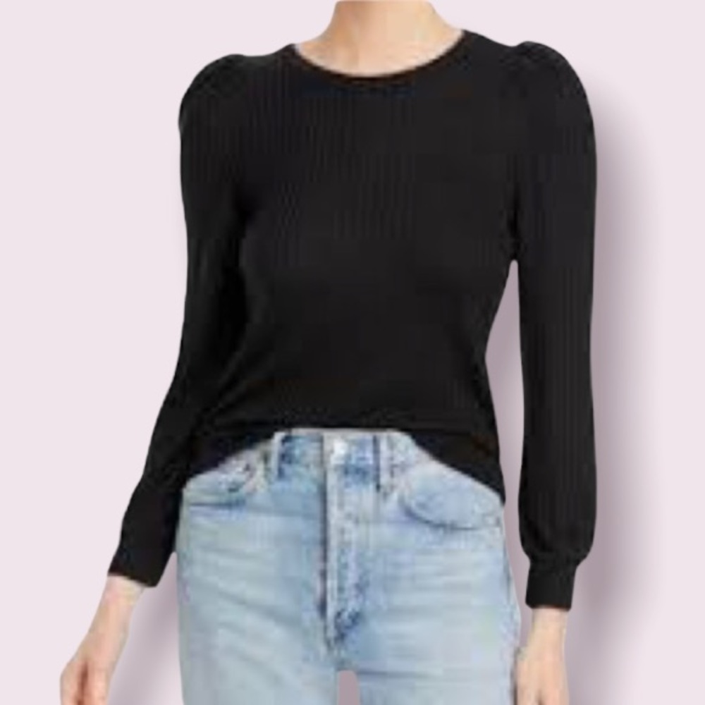 Status by Chenault Black Knit Puffed Sleeve Pullover
